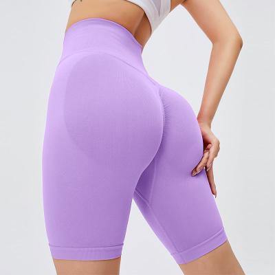 China Summer Scrunch Butt Yoga Shorts Seamless Solid Color Workout Running Shorts Leggings for sale