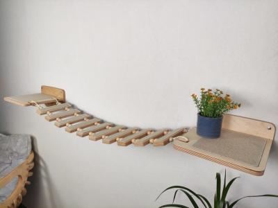 China Pine Wood Cat Bridge Shelf On Wall DIY Modern Pet Furniture for sale
