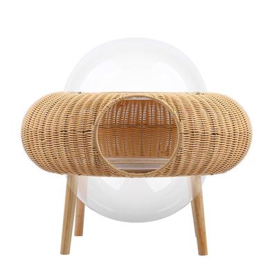 China Hand Woven PP Rattan Cat Nest UFO Design Modern Pet Furniture for sale