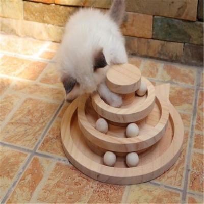 China 2/3 Layers Wooden Cat Scratch Turntable Smart Track With Balls Interactive Cat Toys for sale