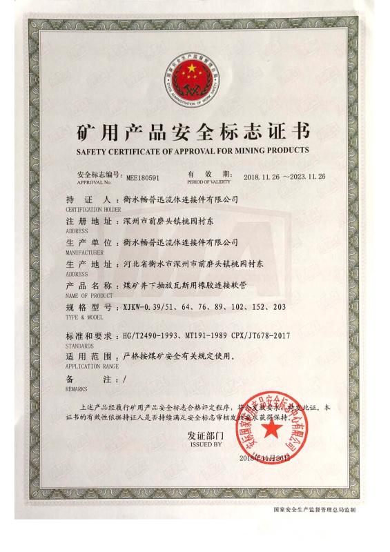 Satety certificate of Approval for Mining products - Chenbo Rubber and Plastic Technology (Hebei) Co., Ltd