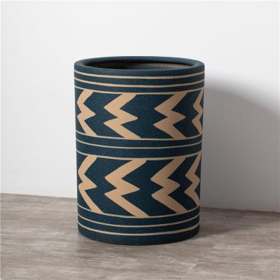 China Nordic style modern home indoor decoration planter garden blue cylinder ceramic flower pots in bulk for sale