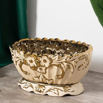 China New design luxury succulent planter creative gold garden desktop decoration ceramic flower pots in bulk for sale