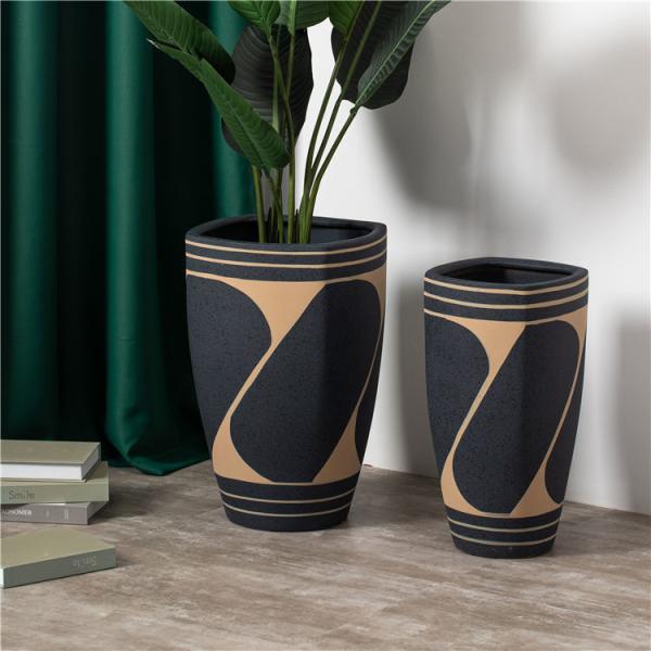 Quality Fancy home balcony decorative planter big floor decor plant pot custom matte black ceramic flower pots for sale