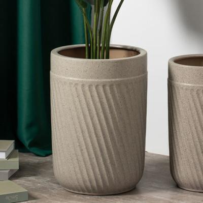 China Popular design modern home balcony floor decor plant flower pots cylinder tall ceramic garden pots for sale