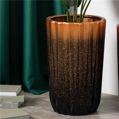 China Custom Design Tall Floor Plant Pots Indoor Outdoor Decoration Black Ceramic Flower Pot For Home Garden for sale