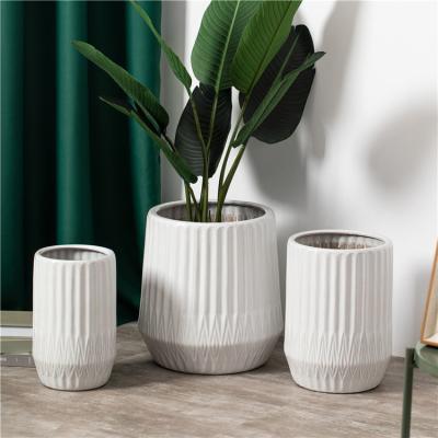 China Nordic style white modern home decoration stripe flower succulent pots indoor outdoor gardening ceramic planters for sale