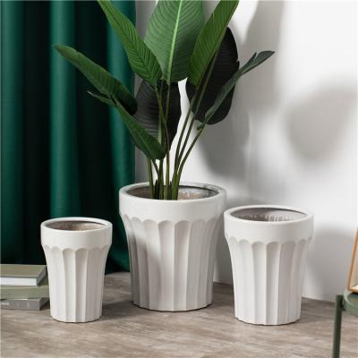 China Unique Design Home Indoor Outdoor Decor Floor Plant Pot Ceramic White Tall Flower Pot For Garden for sale