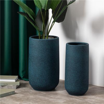 China Nordic style new design home living room decorative blue tall planter novelty ceramic pot for flower plant for sale