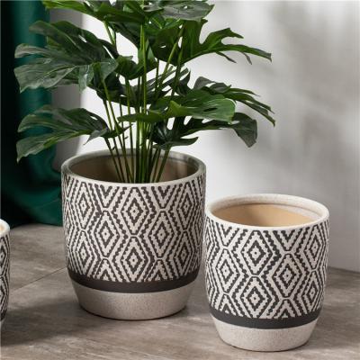 China China suppliers bulk concise design indoor outdoor decorative flower planter pot embossed ceramic plant pots for sale