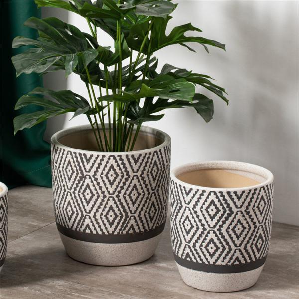 Quality China suppliers bulk concise design indoor outdoor decorative flower planter pot embossed ceramic plant pots for sale