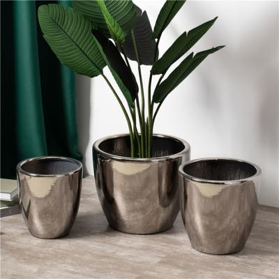 China Best design indoor outdoor large big decor electroplate planter pots luxury sliver ceramic flower pot for sale
