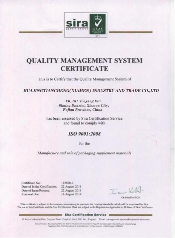 QUALITY MANAGEMENT SYSTEM - Xiamen New Roman Arts Printing Industry & Trade Co., Ltd.