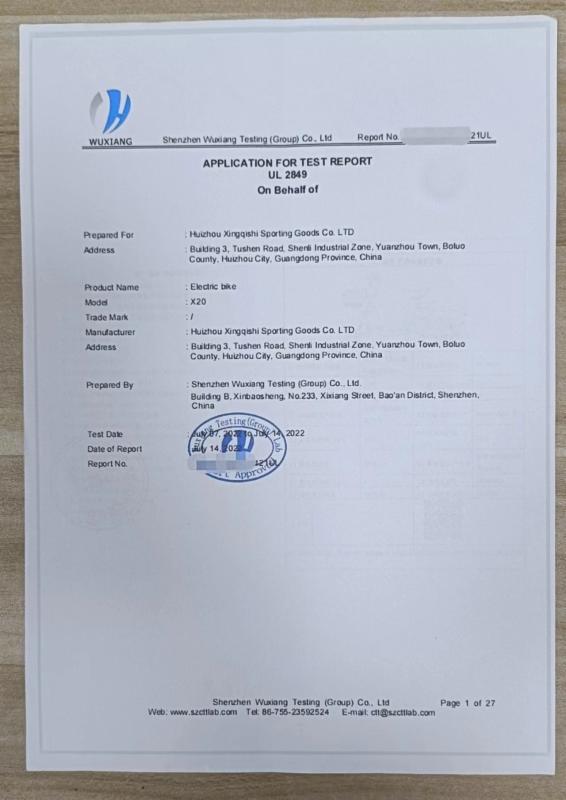 Test Report - Huizhou Xingqishi Sporting Goods Co., Ltd.