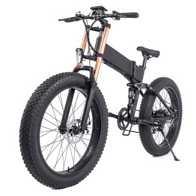 China Large Fork 26 Inch 48v 1000w Electric Bike Fat Tire Folding Electric Bicycle for sale