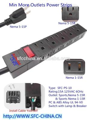 China USA Nema 5-15R and Nema 1-15R min 10outlets power strips for sale