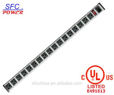 China IEC 60320 Inlet C14 POWER STRIP, NEMA 5-15R 17 AMERICAN SOCKET, VERTICAL RACK / SURFACE MOUNT, METAL ENCLOSURE, D.P. for sale