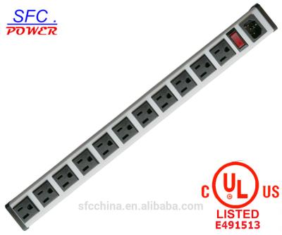 China IEC 60320 Inlet C14 POWER STRIP, NEMA 5-15R 11 OUTLETS, VERTICAL RACK / SURFACE MOUNT, METAL ENCLOSURE, D.P. CIRCUIT BREAKER, for sale