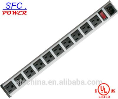 China IEC 60320 Inlet C14 POWER STRIP, NEMA 5-15R 10 OUTLETS, VERTICAL RACK / SURFACE MOUNT, METAL ENCLOSURE, D.P. CIRCUIT BREAKER, for sale