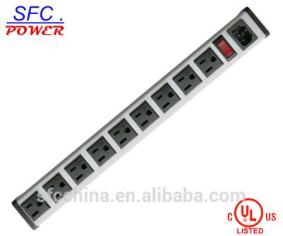 China IEC 60320 Inlet C14 POWER STRIP, NEMA 5-15R 9 OUTLETS, VERTICAL RACK / SURFACE MOUNT, METAL ENCLOSURE, D.P. CIRCUIT BREAKER, for sale