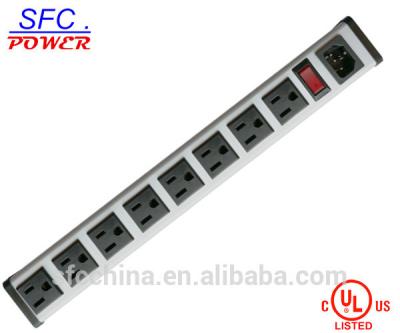China IEC 60320 Inlet C14 PDU POWER STRIP, NEMA 5-15R 8 OUTLETS, VERTICAL RACK / SURFACE MOUNT, METAL ENCLOSURE, D.P. CIRCUIT BREAKER, for sale