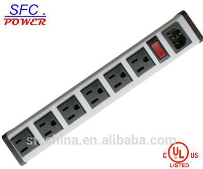 China IEC 60320 Inlet C14 PDU POWER STRIP, NEMA 5-15R 6 OUTLETS, VERTICAL RACK / SURFACE MOUNT, METAL ENCLOSURE, D.P. CIRCUIT BREAKER, for sale