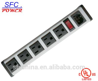 China IEC 60320 Inlet C14 PDU, NEMA 5-15R 5 Socket Power Bar with Circuit Breaker,USA Aluminum Shell for sale