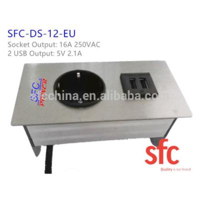 China Surface Mount MiniTap Desk Outlet , Stainless Steel 1 Germany/European Schuko+Dual USB interface for sale