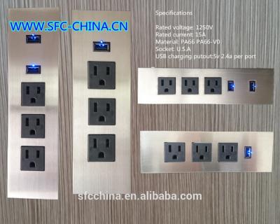 China Double or single USB Charging 5v 2.4a per port 3outlets Desktop Socket / Tabletop Socket /stainless steel of face for sale