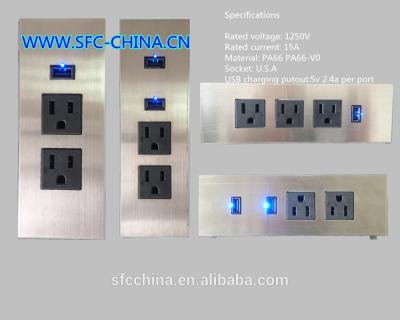 China USB Charging 5v 2.4a per port Desktop Socket / Tabletop Socket /stainless steel of face for sale