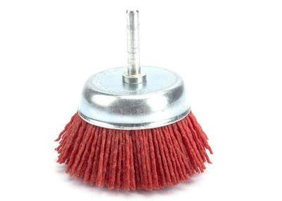 China 75mm Grey Abrasive Cup Nylon Drill Brush with Shank Grit 240 for Removal Rust Paint for sale