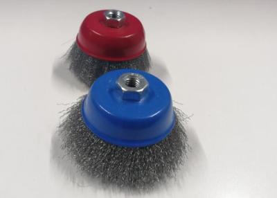 China Cepillo inoxidable azul rotatorio de la taza del alambre de acero para el taladro para las soldaduras de limpieza en venta