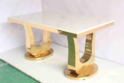 China Gold Color Marble Dining Table With U Base Home Furniture for sale