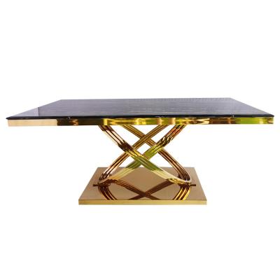 China Artificial Marble Top Gold Plating 6 Seats Dining Table For Banquet for sale