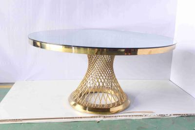 China Faux Marble Tabletop Modern Pedestal Dining Table Golden Stainless Steel Frame for sale