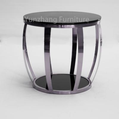 China Arc Round Sofa Table Silver Frame With Double Tempered Glass Te koop