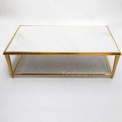 China Marble Top Rectangle Center Table Gold 201 Stainless Steel Frame for sale
