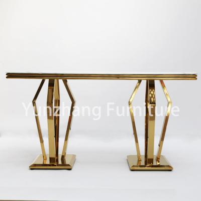 China Hotel Furniture Square Console Table Marble Top Stainless Steel Frame Gold Color for sale