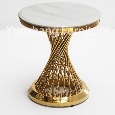 China Revolving Round Side Table End Table Living Room Set With Metal Base for sale
