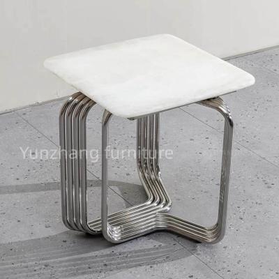 China Steel Pipe Side Square Table Small Sofa Coffee Table For Living Room Balcony Apartment for sale