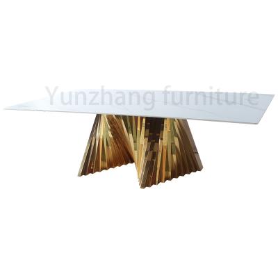 China Gold Irregular Luxury Modern Dining Tables Metal Base With Marble Table Top for sale