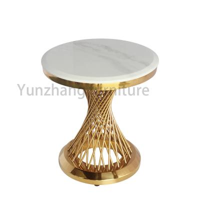 中国 金/ローズの金/銀製の円形の側面のテーブルの居間のための鋼鉄管の基盤 販売のため