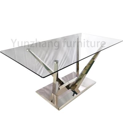 China Silver Series Low Dining Table Glass 201 Stainless Steel Living Room Hotel Furniture for sale