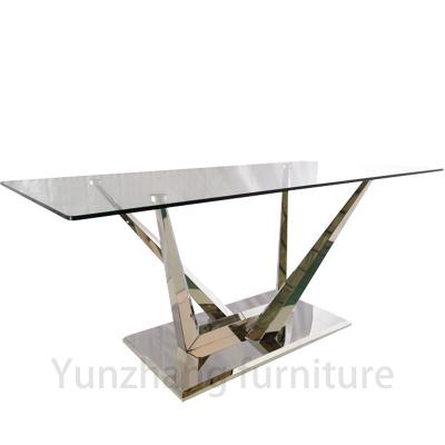 China Low Luxury dining table with silver base for sale