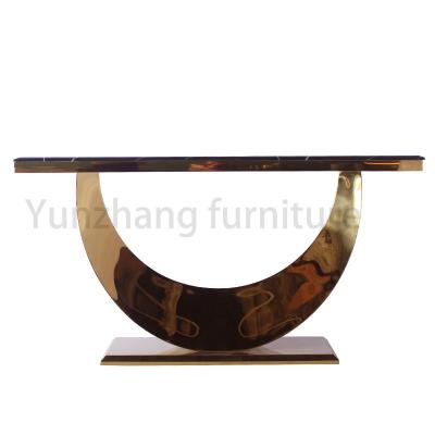 China Moderner unbedeutender Halbmond-Bogen-Tisch für Systemkonsole marmorn,/Glasoberflächenwohnzimmer-Möbel zu verkaufen