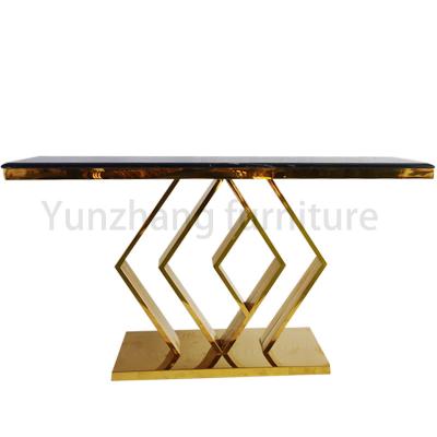 China Marble Countertop Living Room Console Table Diamond Shaped Unique Stainless Steel Base for sale