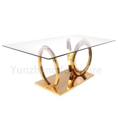 China Luxury Model Dining Table Gold Base Clear Glass for sale
