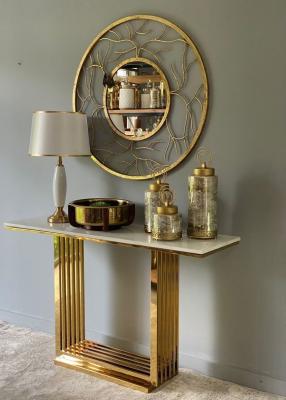Cina Metal Entryway Hallway Console Table Multipurpose Marble Top Gold Ornate in vendita