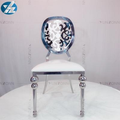 China Artistic dining chair round back with flower design disassembly style stainless steel for sale