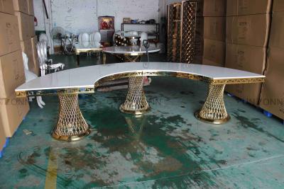 China Small Waist Base MDF Table Top Half Moon Dining Table Set Stainless Steel Frame For Wedding Event for sale